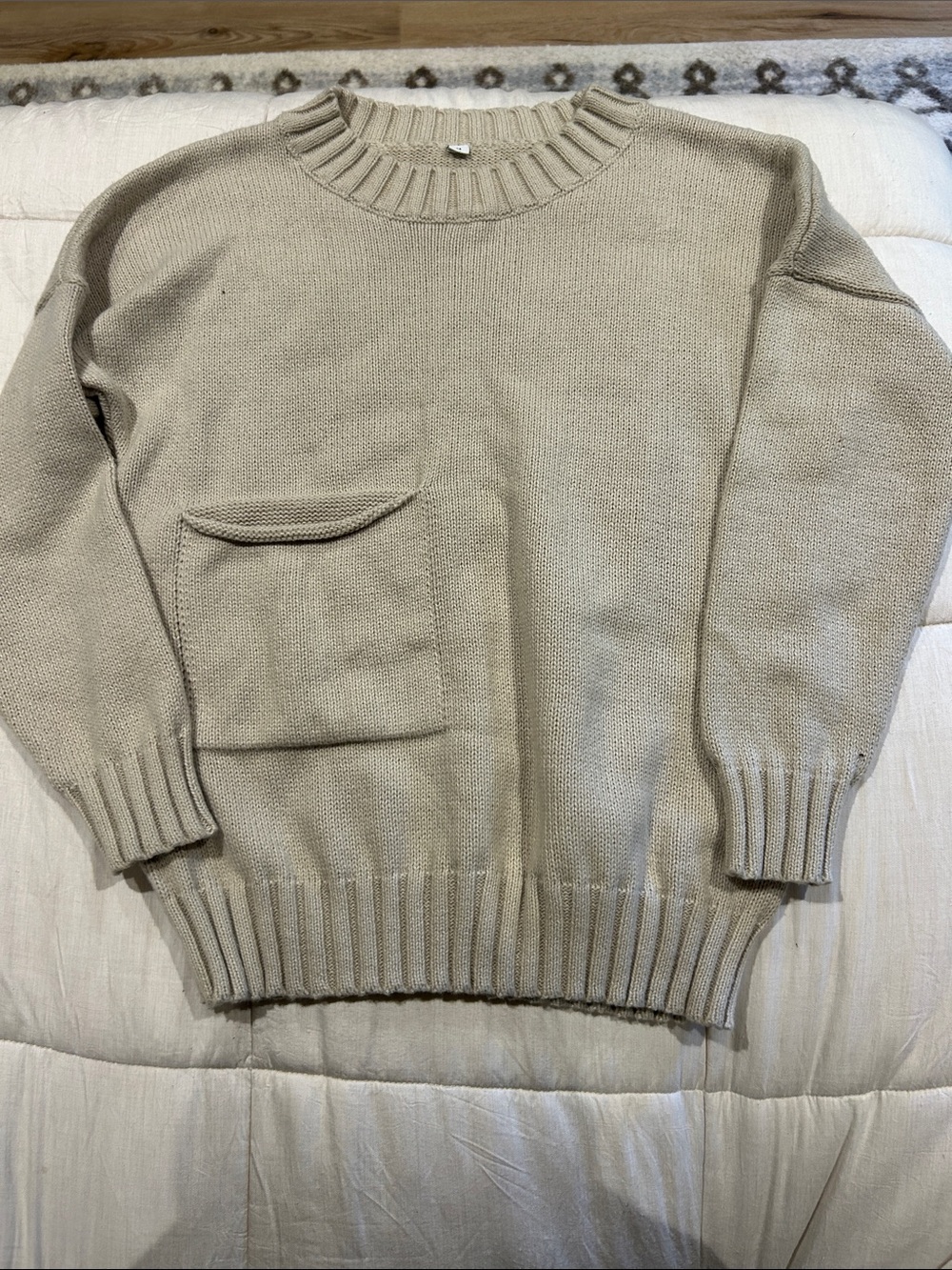 Women's Crewneck Pocket Sweater in Beige